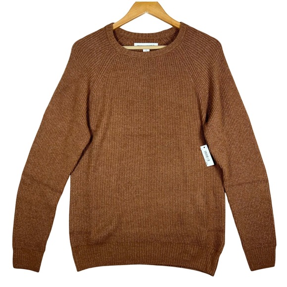 NWT  Men's Sweater Crewneck Brown XS Long Sleeve Knit NWT Ribbed Preppy - Picture 1 of 9